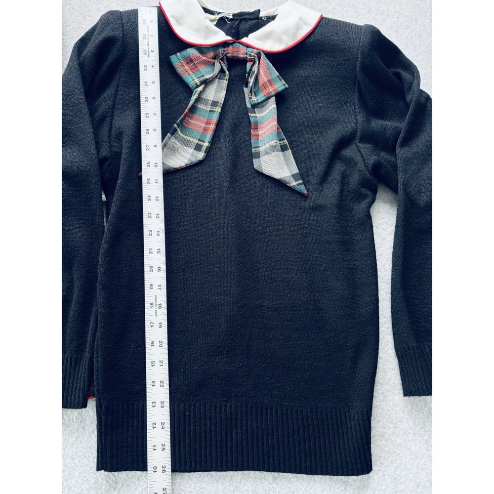 Vintage 80s Tartan Plaid 2pc Skirt Set Black Sweater Pleated Tiered Holiday 7/8 - Picture 5 of 15